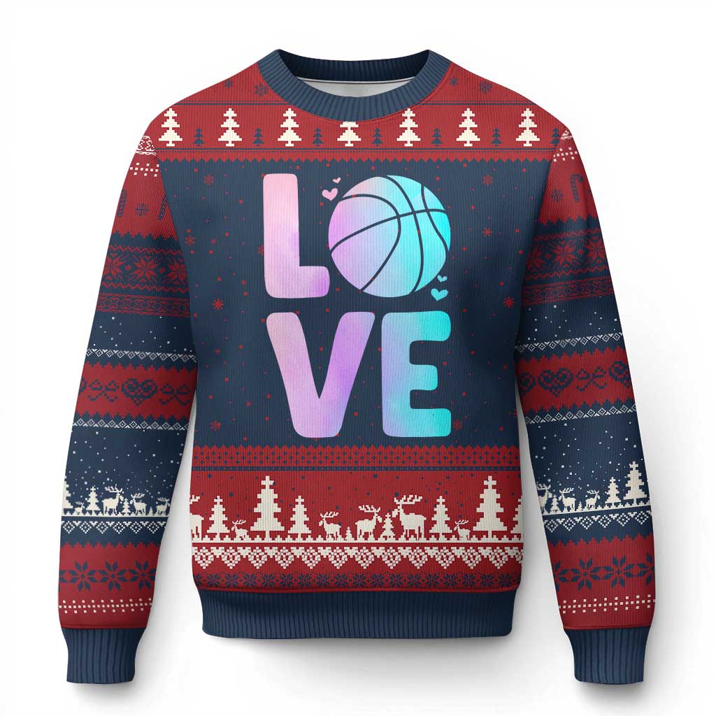 Basketball Lovers Ugly Christmas Sweater Basketball Mom Sports Fan TS10 Navy Red Print Your Wear