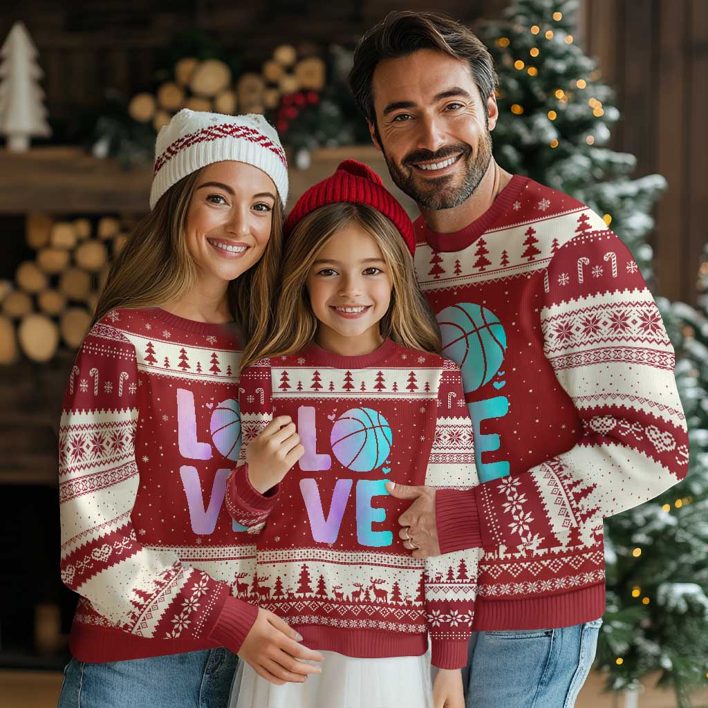Basketball Lovers Ugly Christmas Sweater Basketball Mom Sports Fan TS10 Red Beige Print Your Wear