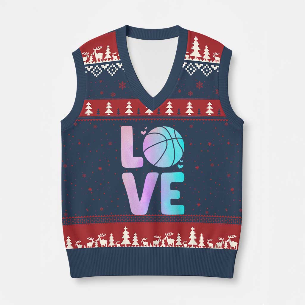 Basketball Lovers V-Neck Knit Sweater Vest Basketball Mom Sports Fan TS10 Navy Red Print Your Wear