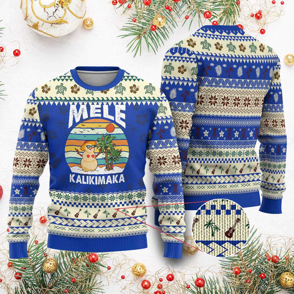 Mele Kalikimaka Hawaiian Ugly Christmas Sweater Beach Hawaii Xmas In July Tropical TS10 Blue Print Your Wear