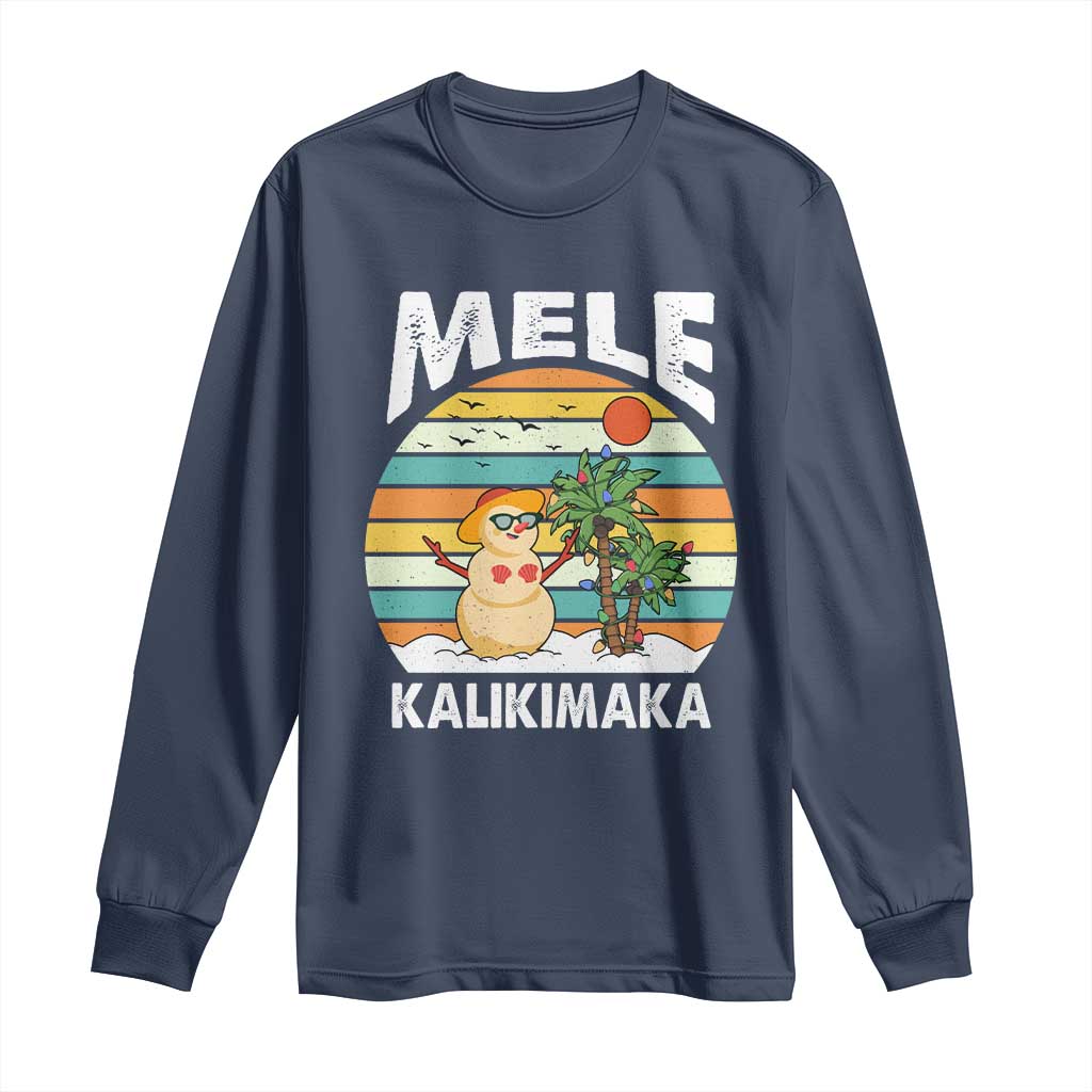 Mele Kalikimaka Hawaiian Christmas Long Sleeve Shirt Beach Hawaii Xmas In July Tropical TS10 Navy Print Your Wear