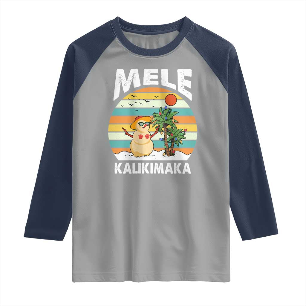 Mele Kalikimaka Hawaiian Christmas Raglan Shirt Beach Hawaii Xmas Tropical TS10 Sport Gray Navy Print Your Wear