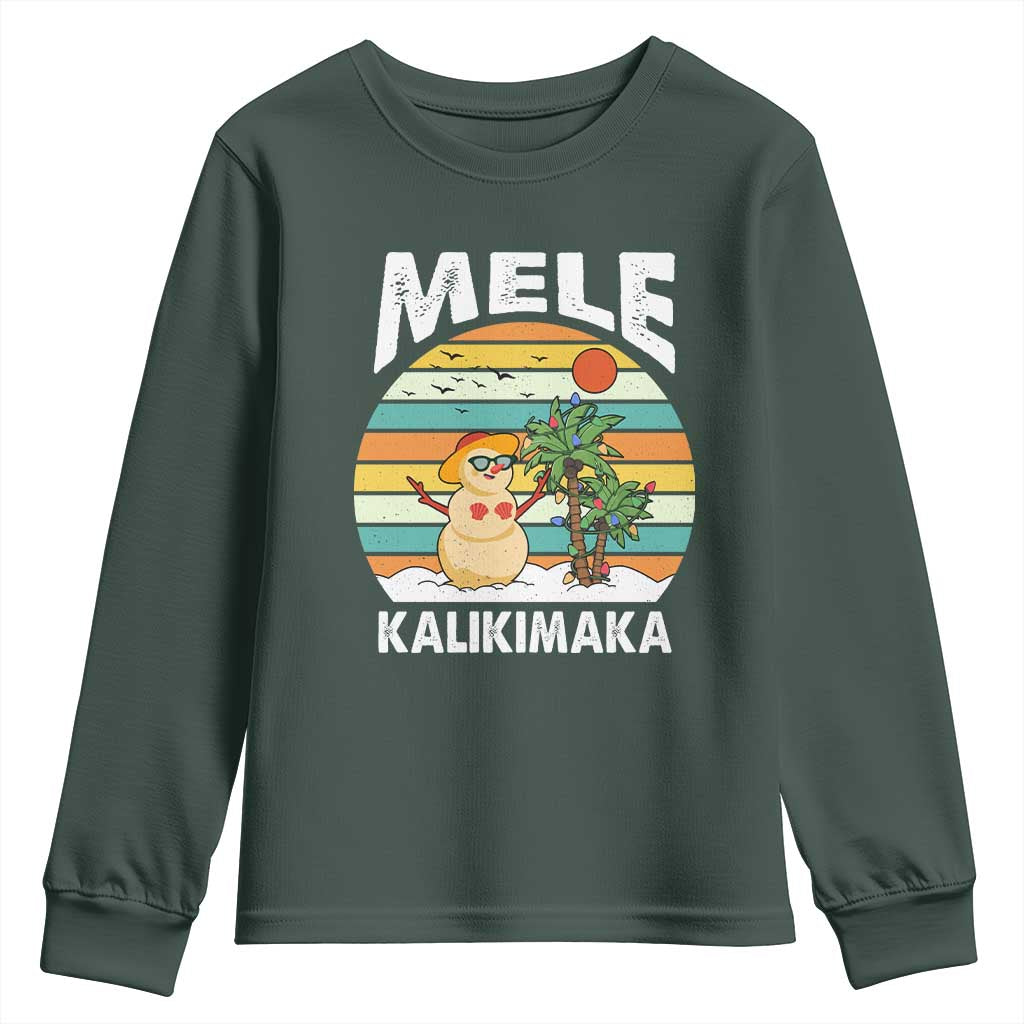 Mele Kalikimaka Hawaiian Christmas Youth Sweatshirt Beach Hawaii Xmas In July Tropical TS10 Dark Forest Green Print Your Wear