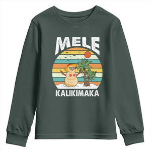 Mele Kalikimaka Hawaiian Christmas Youth Sweatshirt Beach Hawaii Xmas In July Tropical TS10 Dark Forest Green Print Your Wear