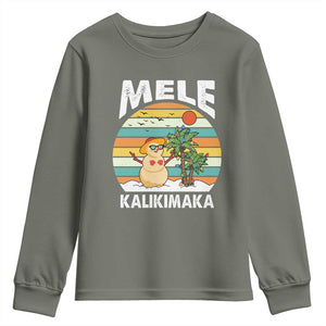 Mele Kalikimaka Hawaiian Christmas Youth Sweatshirt Beach Hawaii Xmas In July Tropical TS10 Military Green Print Your Wear