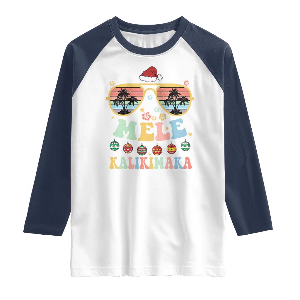 Santa Claus Sunglasses Beach Christmas In Hawaii Family Vacation Raglan Shirt Mele Kalikimaka TS10 White Navy Print Your Wear