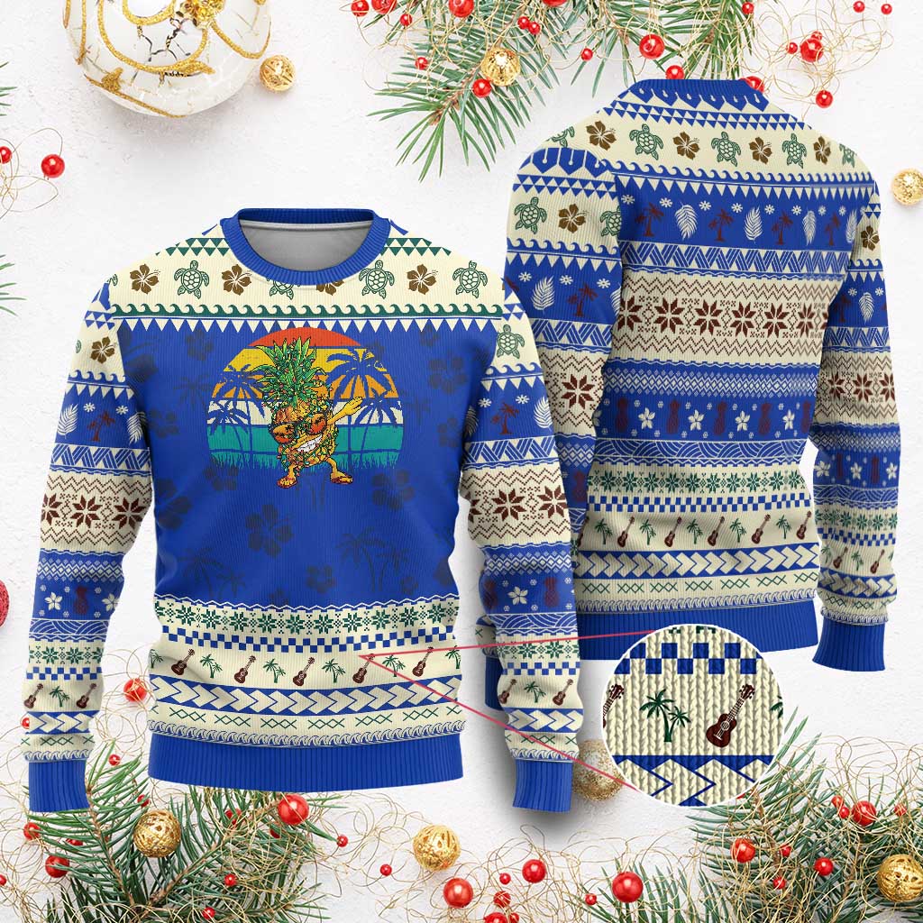 Dabbing Pineapple Christmas Tree Lights Ugly Christmas Sweater Hawaiian Hawaii Tropical Xmas Men Gifts Sunglasses On TS10 Blue Print Your Wear