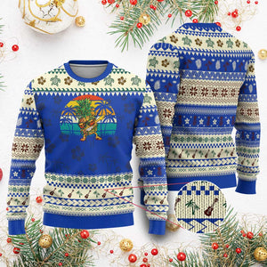 Dabbing Pineapple Christmas Tree Lights Ugly Christmas Sweater Hawaiian Hawaii Tropical Xmas Men Gifts Sunglasses On TS10 Blue Print Your Wear