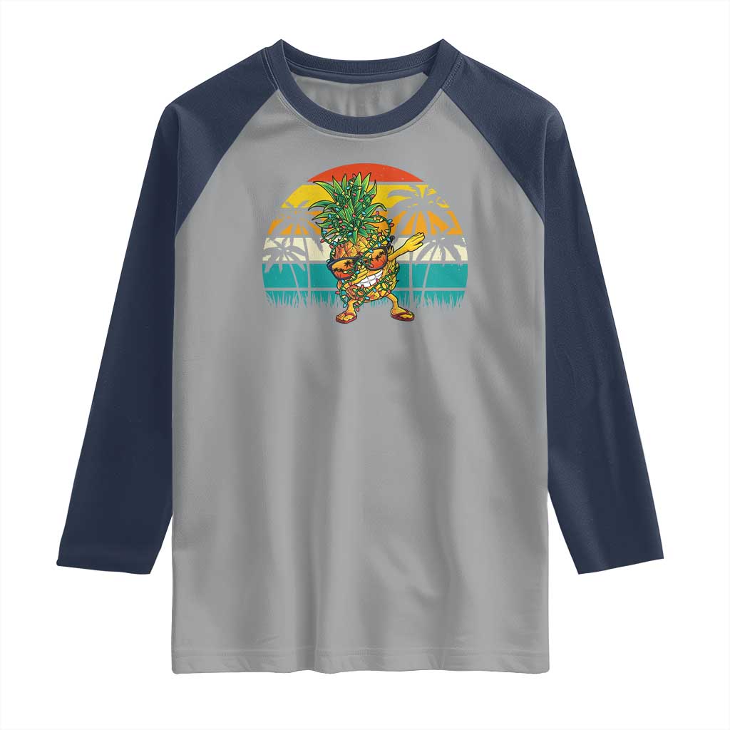 Dabbing Pineapple Christmas Tree Lights Raglan Shirt Hawaiian Hawaii Tropical Xmas Men Gifts Sunglasses On TS10 Sport Gray Navy Print Your Wear