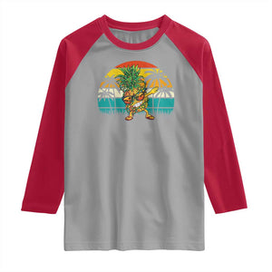 Dabbing Pineapple Christmas Tree Lights Raglan Shirt Hawaiian Hawaii Tropical Xmas Men Gifts Sunglasses On TS10 Sport Gray Red Print Your Wear