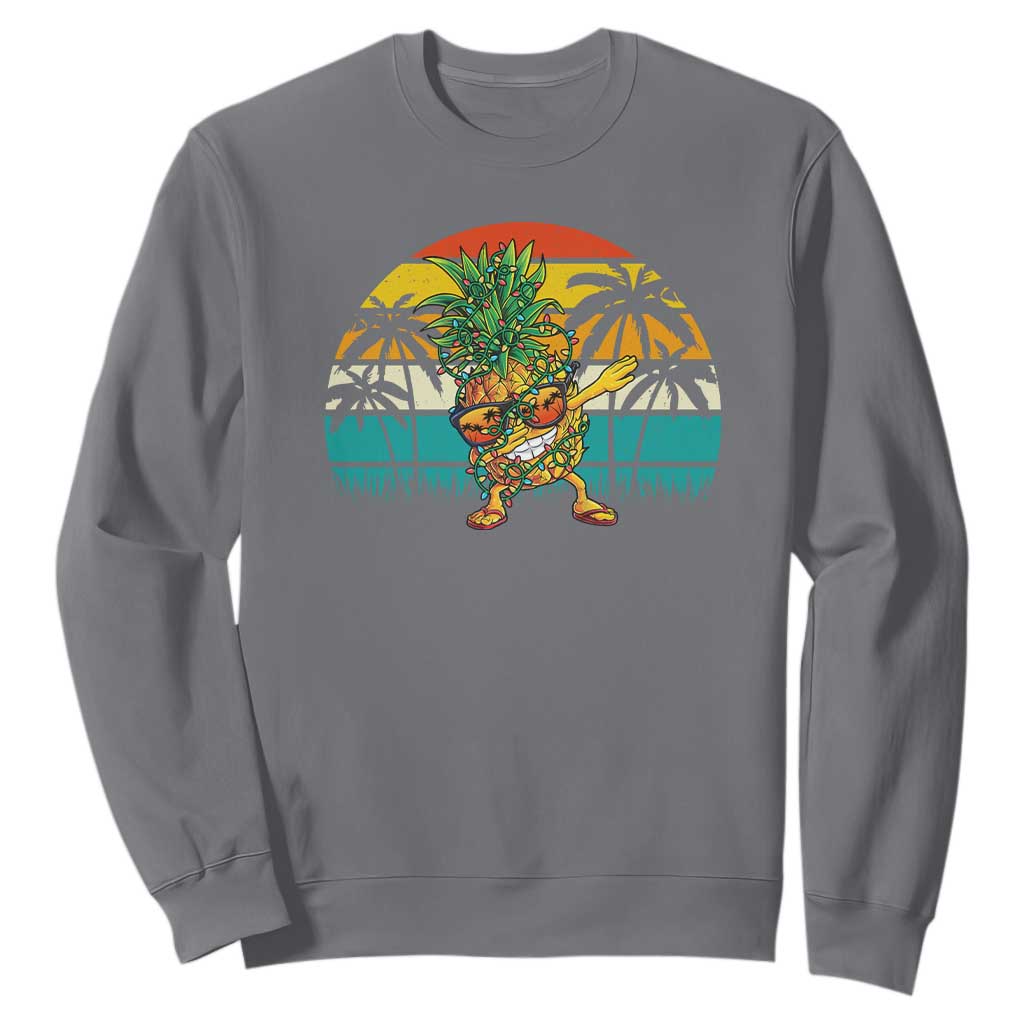 Dabbing Pineapple Christmas Tree Lights Sweatshirt Hawaiian Hawaii Tropical Xmas Men Gifts Sunglasses On TS10 Charcoal Print Your Wear