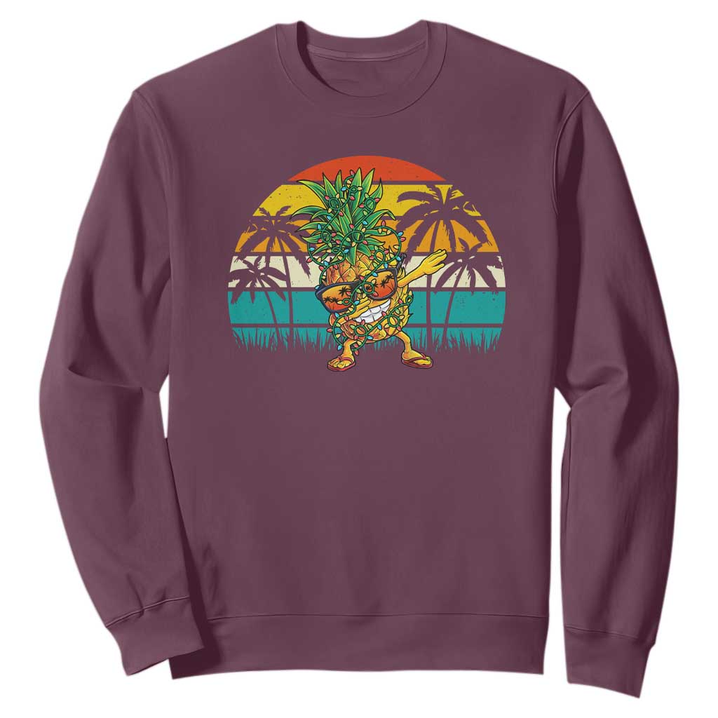 Dabbing Pineapple Christmas Tree Lights Sweatshirt Hawaiian Hawaii Tropical Xmas Men Gifts Sunglasses On TS10 Maroon Print Your Wear