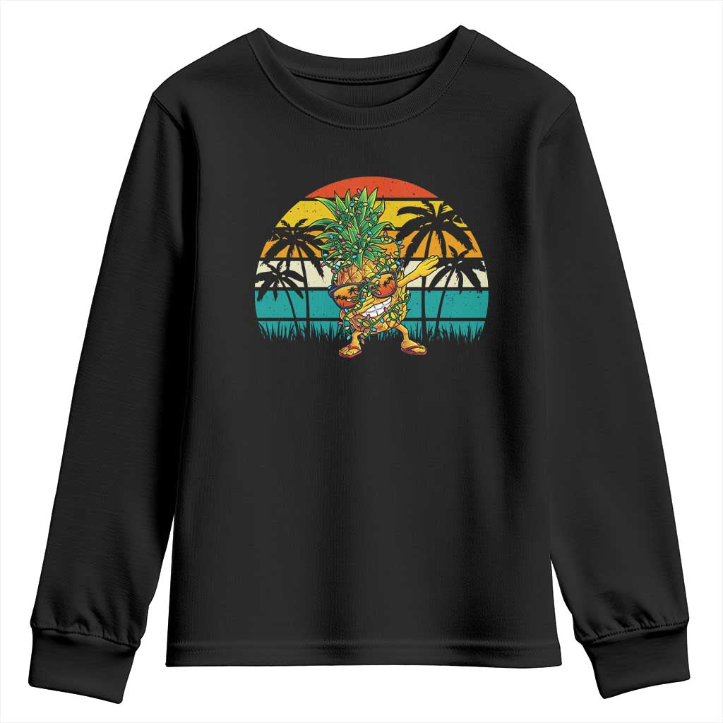 Dabbing Pineapple Christmas Tree Lights Youth Sweatshirt Hawaiian Hawaii Tropical Xmas Men Gifts Sunglasses On TS10 Black Print Your Wear