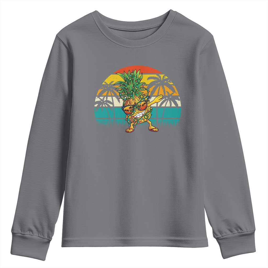 Dabbing Pineapple Christmas Tree Lights Youth Sweatshirt Hawaiian Hawaii Tropical Xmas Men Gifts Sunglasses On TS10 Charcoal Print Your Wear