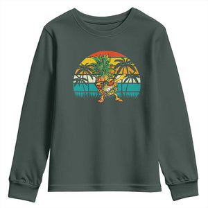Dabbing Pineapple Christmas Tree Lights Youth Sweatshirt Hawaiian Hawaii Tropical Xmas Men Gifts Sunglasses On TS10 Dark Forest Green Print Your Wear