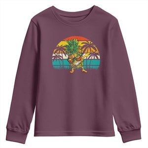 Dabbing Pineapple Christmas Tree Lights Youth Sweatshirt Hawaiian Hawaii Tropical Xmas Men Gifts Sunglasses On TS10 Maroon Print Your Wear