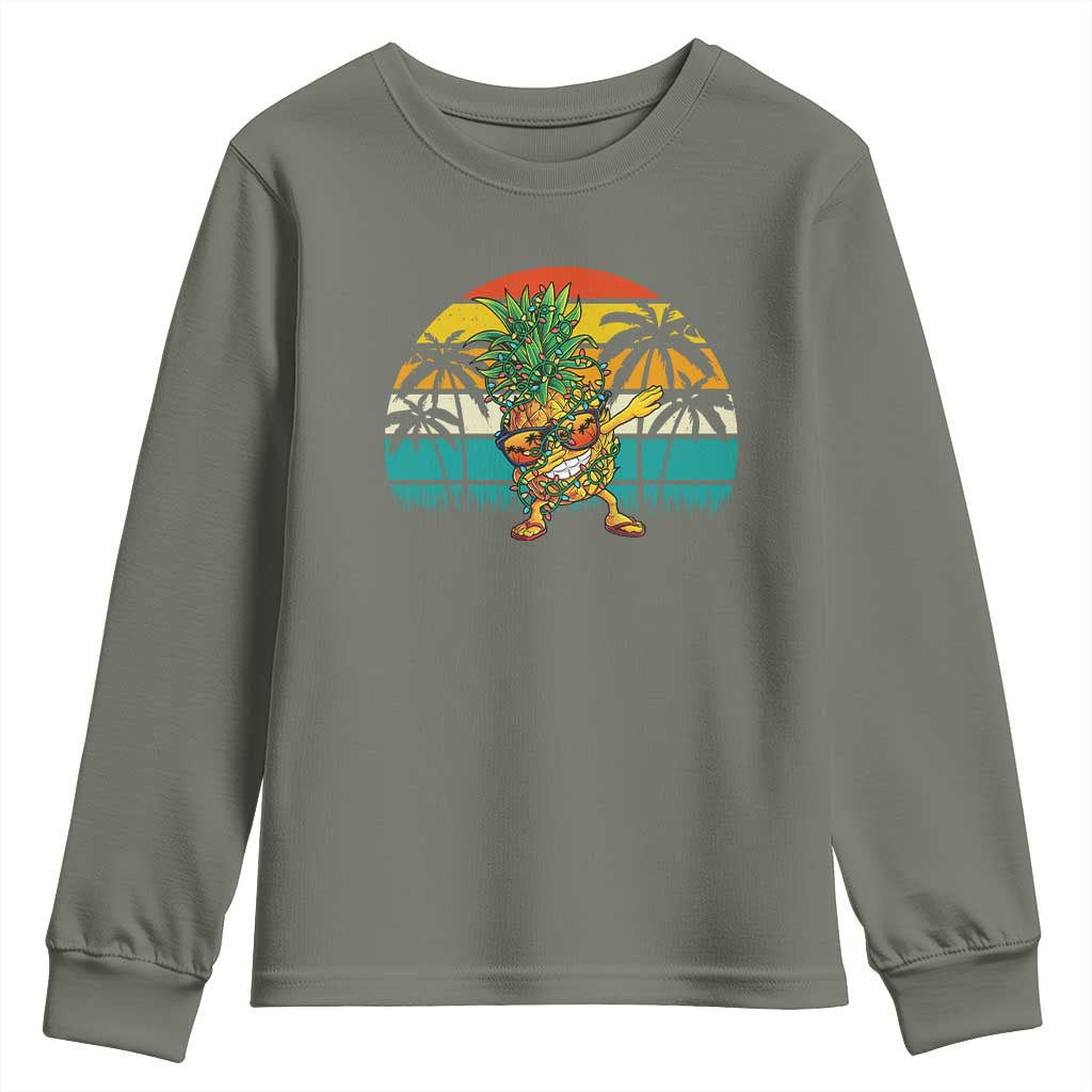 Dabbing Pineapple Christmas Tree Lights Youth Sweatshirt Hawaiian Hawaii Tropical Xmas Men Gifts Sunglasses On TS10 Military Green Print Your Wear