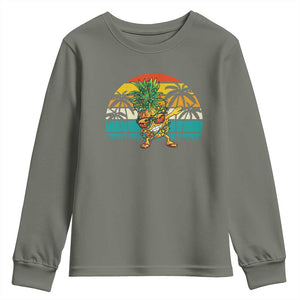 Dabbing Pineapple Christmas Tree Lights Youth Sweatshirt Hawaiian Hawaii Tropical Xmas Men Gifts Sunglasses On TS10 Military Green Print Your Wear