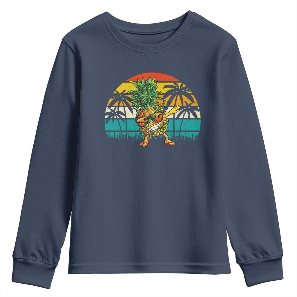 Dabbing Pineapple Christmas Tree Lights Youth Sweatshirt Hawaiian Hawaii Tropical Xmas Men Gifts Sunglasses On TS10 Navy Print Your Wear