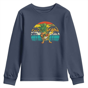 Dabbing Pineapple Christmas Tree Lights Youth Sweatshirt Hawaiian Hawaii Tropical Xmas Men Gifts Sunglasses On TS10 Navy Print Your Wear