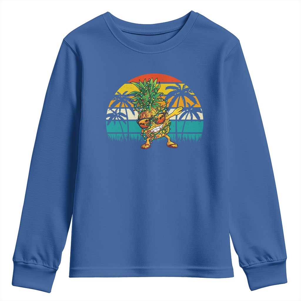 Dabbing Pineapple Christmas Tree Lights Youth Sweatshirt Hawaiian Hawaii Tropical Xmas Men Gifts Sunglasses On TS10 Royal Blue Print Your Wear