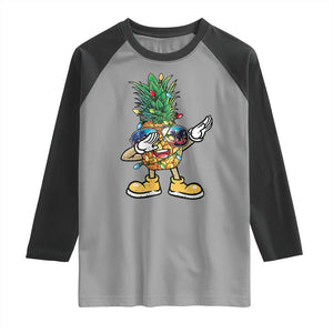 Dabbing Pineapple Hawaii Christmas Tree Lights Xmas Sunglasses Raglan Shirt Tropical Holiday Beach TS10 Sport Gray Black Print Your Wear
