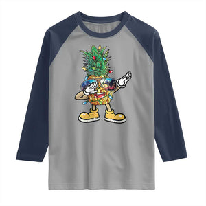 Dabbing Pineapple Hawaii Christmas Tree Lights Xmas Sunglasses Raglan Shirt Tropical Holiday Beach TS10 Sport Gray Navy Print Your Wear