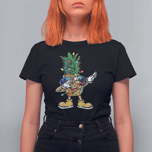 Dabbing Pineapple Hawaii Christmas Tree Lights Xmas Sunglasses T Shirt For Women Tropical Holiday Beach TS10 Black Print Your Wear