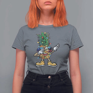 Dabbing Pineapple Hawaii Christmas Tree Lights Xmas Sunglasses T Shirt For Women Tropical Holiday Beach TS10 Charcoal Print Your Wear