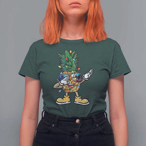 Dabbing Pineapple Hawaii Christmas Tree Lights Xmas Sunglasses T Shirt For Women Tropical Holiday Beach TS10 Dark Forest Green Print Your Wear