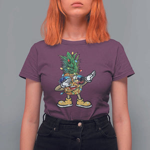 Dabbing Pineapple Hawaii Christmas Tree Lights Xmas Sunglasses T Shirt For Women Tropical Holiday Beach TS10 Maroon Print Your Wear