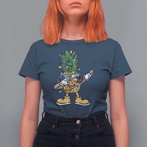 Dabbing Pineapple Hawaii Christmas Tree Lights Xmas Sunglasses T Shirt For Women Tropical Holiday Beach TS10 Navy Print Your Wear