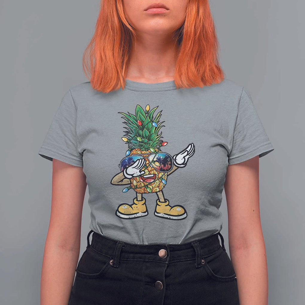 Dabbing Pineapple Hawaii Christmas Tree Lights Xmas Sunglasses T Shirt For Women Tropical Holiday Beach TS10 Sport Gray Print Your Wear