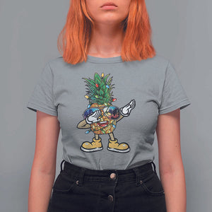 Dabbing Pineapple Hawaii Christmas Tree Lights Xmas Sunglasses T Shirt For Women Tropical Holiday Beach TS10 Sport Gray Print Your Wear