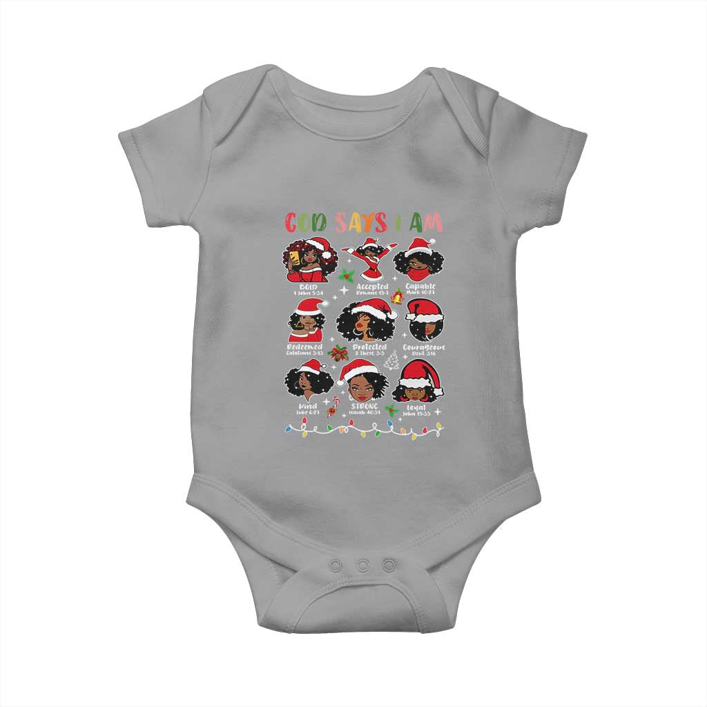 Christian Christmas Baby Onesie God Says I Am African American Women Scriptures Affirmations TS10 Sport Gray Print Your Wear