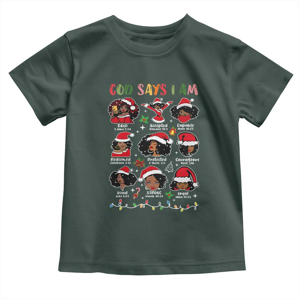 Christian Christmas Baby Shirt God Says I Am African American Women Scriptures Affirmations TS10 Dark Forest Green Print Your Wear