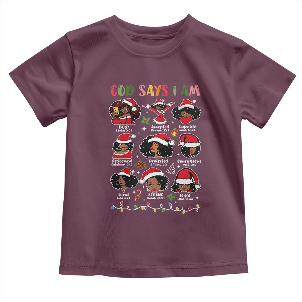 Christian Christmas Baby Shirt God Says I Am African American Women Scriptures Affirmations TS10 Maroon Print Your Wear