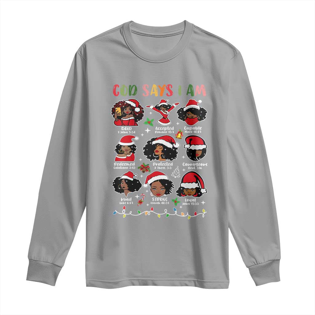 Christian Christmas Long Sleeve Shirt God Says I Am African American Women Scriptures Affirmations TS10 Sport Gray Print Your Wear