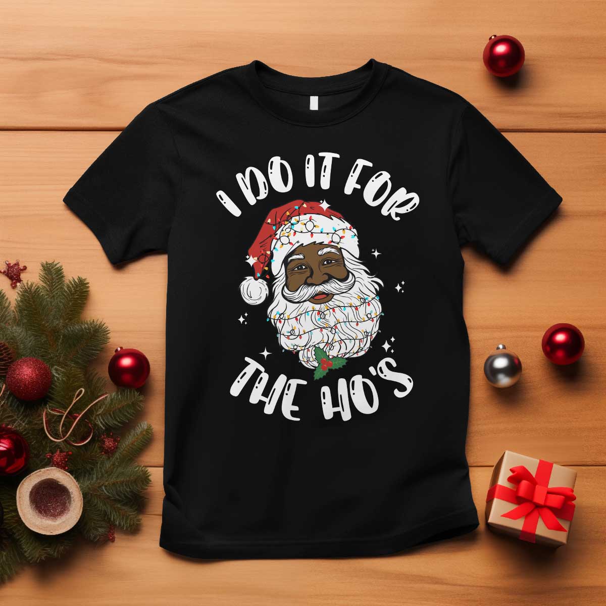 Funny Santa Claus T Shirt African American Xmas Vintage Black Santa TS10 Black Print Your Wear