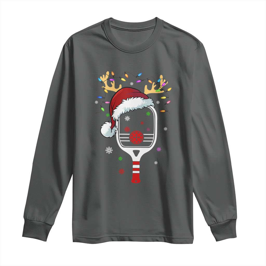 Pickleball Christmas Long Sleeve Shirt Holiday Reindeer Player Gifts Sports Xmas TS10 Dark Heather Print Your Wear