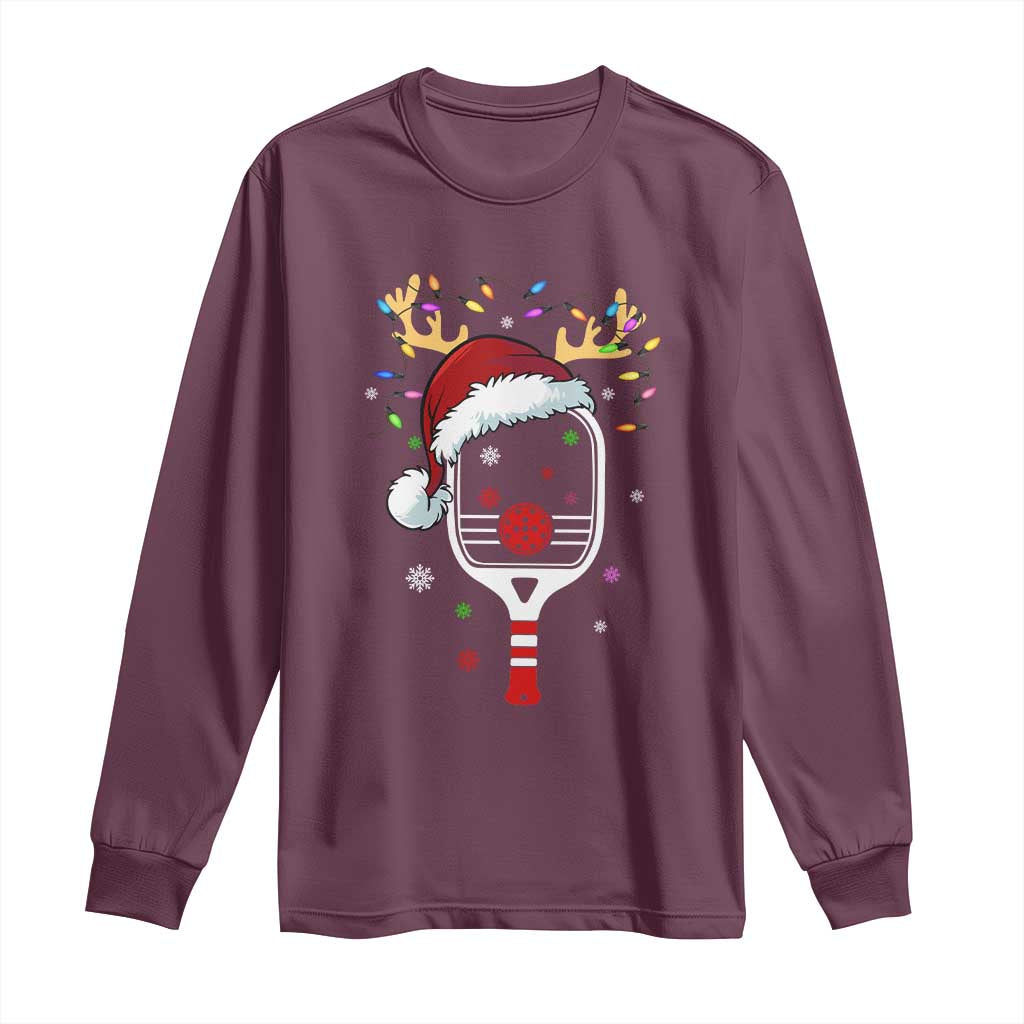 Pickleball Christmas Long Sleeve Shirt Holiday Reindeer Player Gifts Sports Xmas TS10 Maroon Print Your Wear