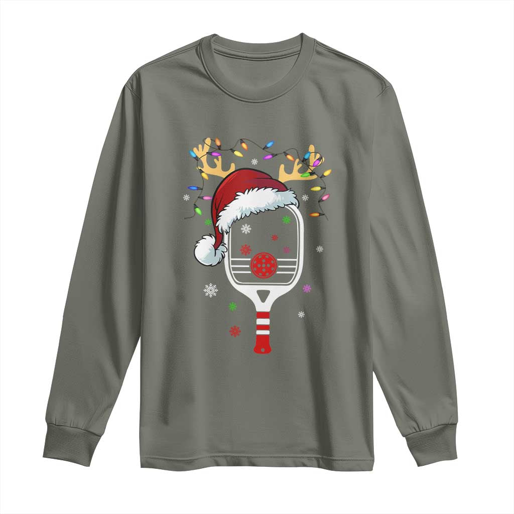 Pickleball Christmas Long Sleeve Shirt Holiday Reindeer Player Gifts Sports Xmas TS10 Military Green Print Your Wear