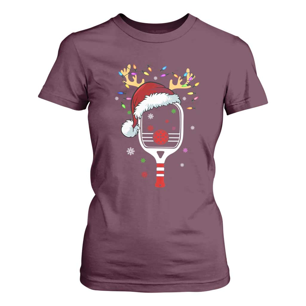 Pickleball Christmas T Shirt For Women Holiday Reindeer Player Gifts Sports Xmas TS10 Maroon Print Your Wear