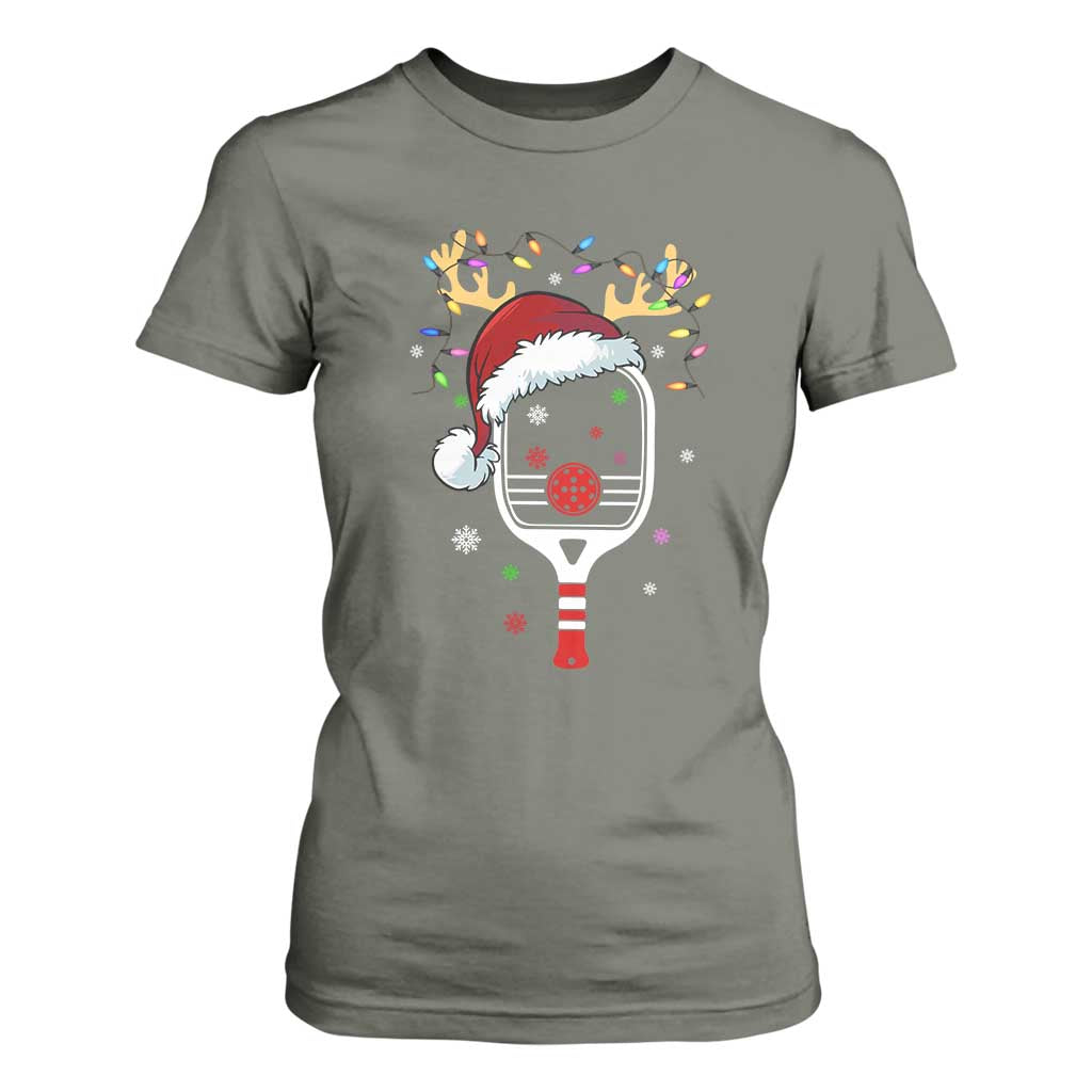 Pickleball Christmas T Shirt For Women Holiday Reindeer Player Gifts Sports Xmas TS10 Military Green Print Your Wear