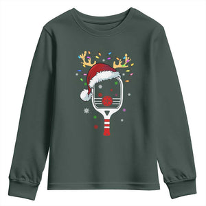 Pickleball Christmas Youth Sweatshirt Holiday Reindeer Player Gifts Sports Xmas TS10 Dark Forest Green Print Your Wear