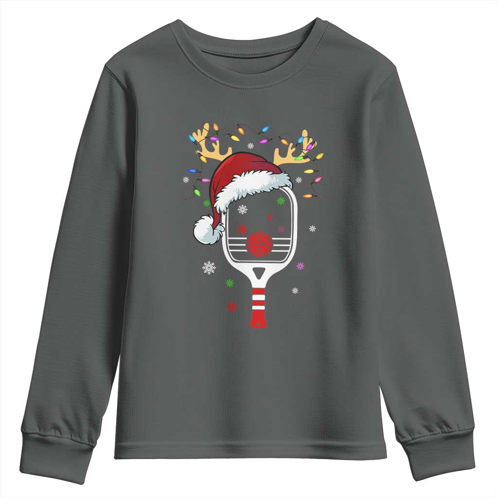 Pickleball Christmas Youth Sweatshirt Holiday Reindeer Player Gifts Sports Xmas TS10 Dark Heather Print Your Wear