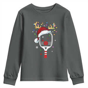 Pickleball Christmas Youth Sweatshirt Holiday Reindeer Player Gifts Sports Xmas TS10 Dark Heather Print Your Wear