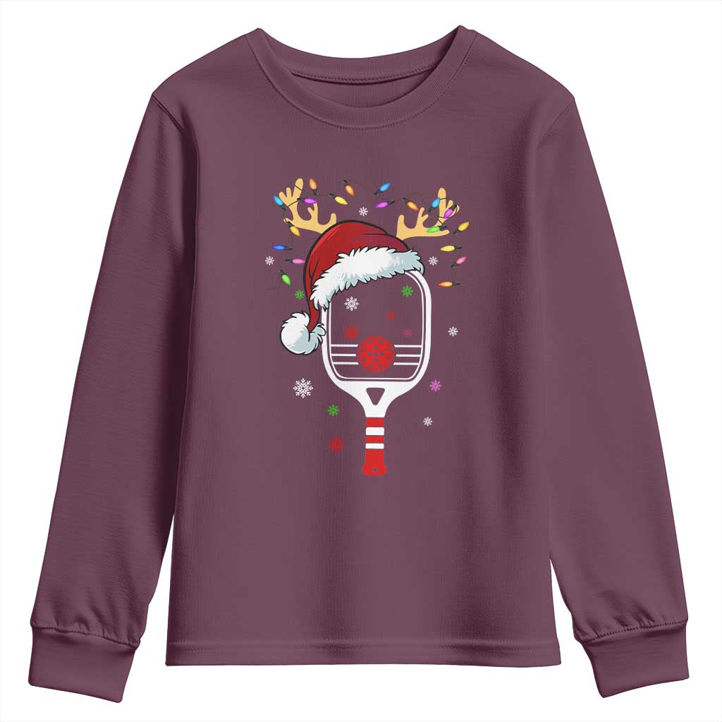 Pickleball Christmas Youth Sweatshirt Holiday Reindeer Player Gifts Sports Xmas TS10 Maroon Print Your Wear