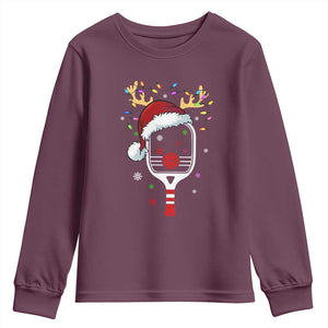 Pickleball Christmas Youth Sweatshirt Holiday Reindeer Player Gifts Sports Xmas TS10 Maroon Print Your Wear