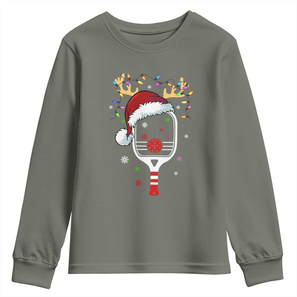 Pickleball Christmas Youth Sweatshirt Holiday Reindeer Player Gifts Sports Xmas TS10 Military Green Print Your Wear